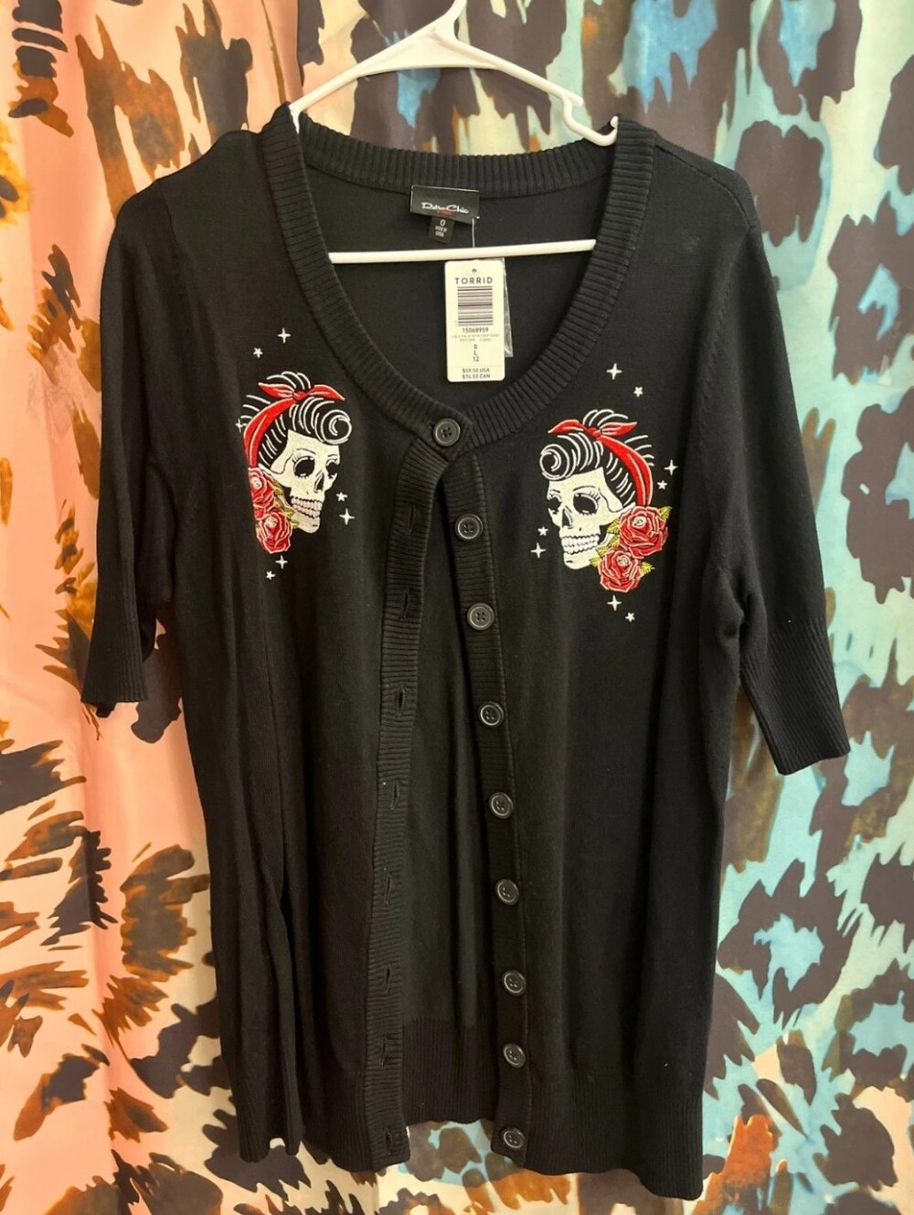 Torrid Retro Pinup Rockabilly Skull & Roses Cardigan NWT